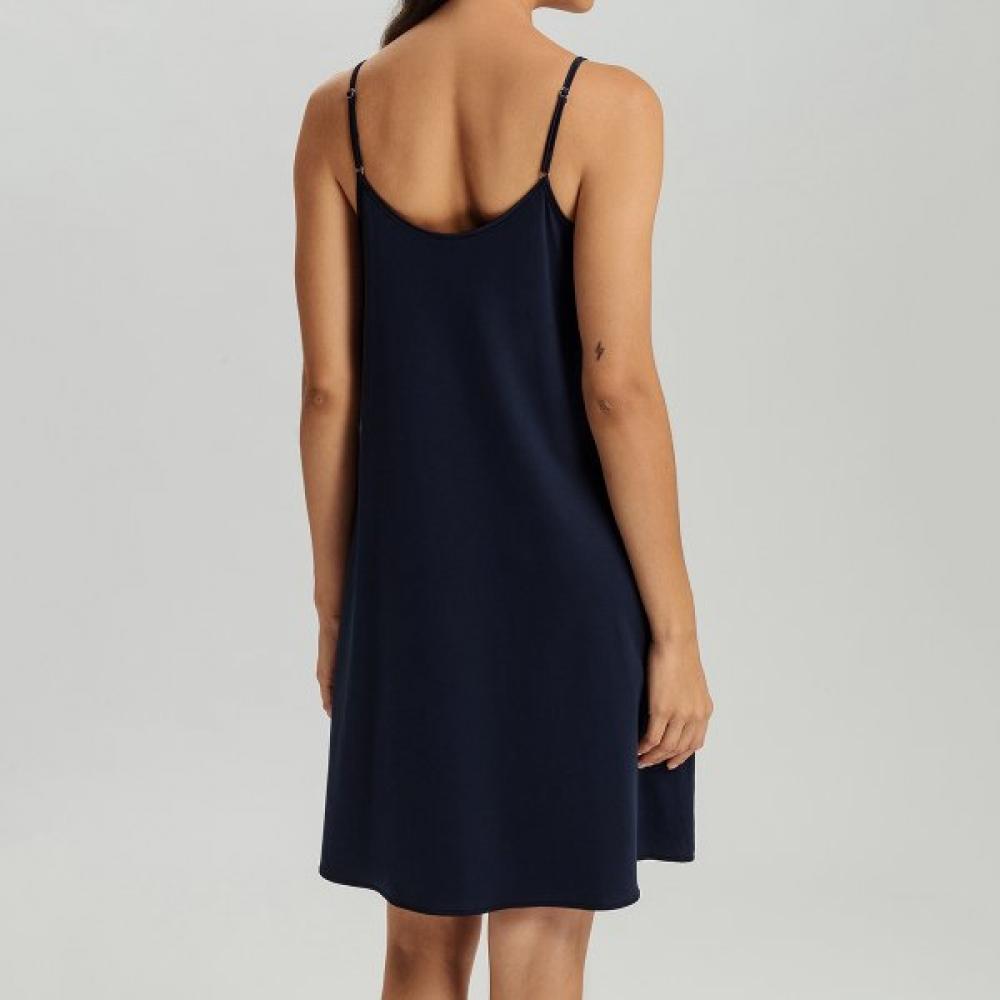 Hanro Cotton Silk Spaghetti Dress Deep Navy 74813 