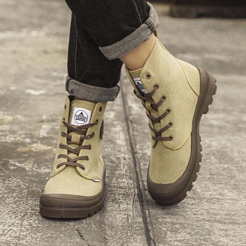 Men Canvas Shoes Fashion High Top Boots Outdoor Comfortable Jungle Mountaineering Wide Bottom Platform Boot Hiking Outdoor Shoes