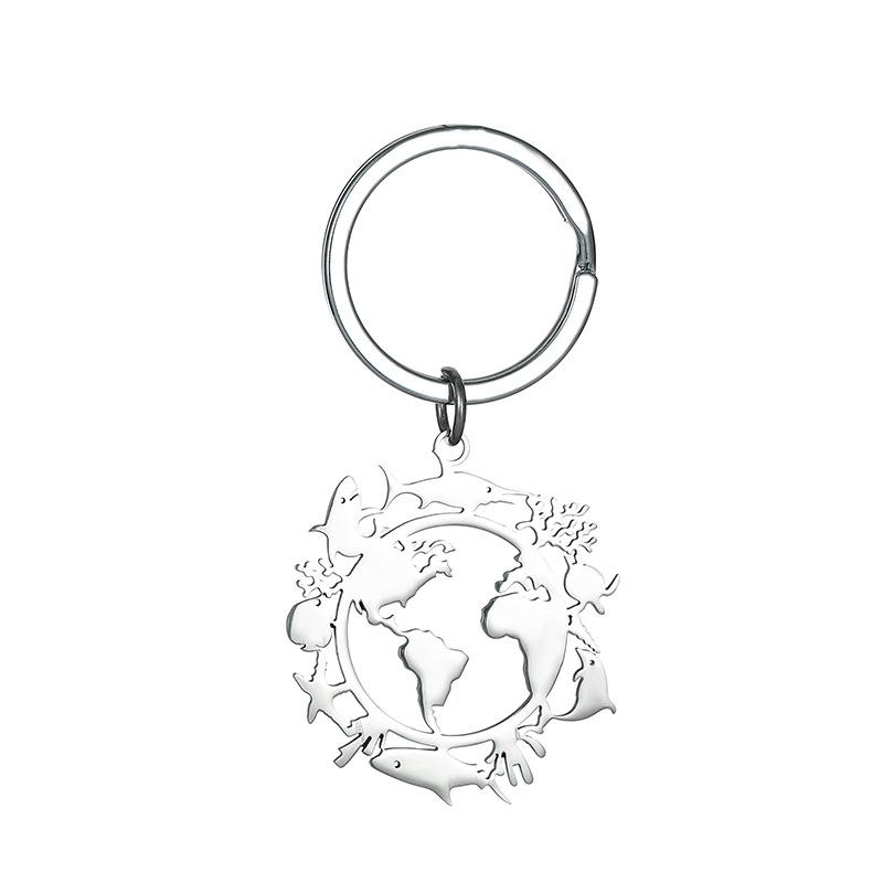 Building Animal Stainless Steel Keychain Modern Minimalist Style Fashion Couple Pendant Practical Daily Bag Charm