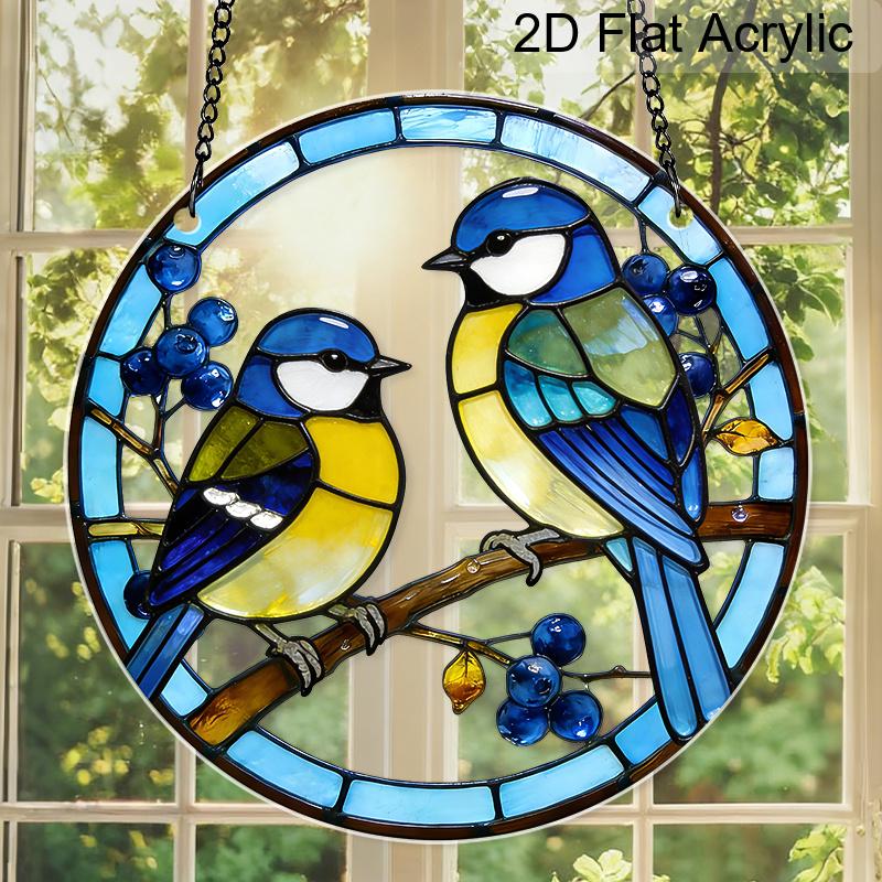 Acrylic Two Birds Suncatcher Stained Glass Effect Window Hanging Ornament Bird Themed Gift for Home