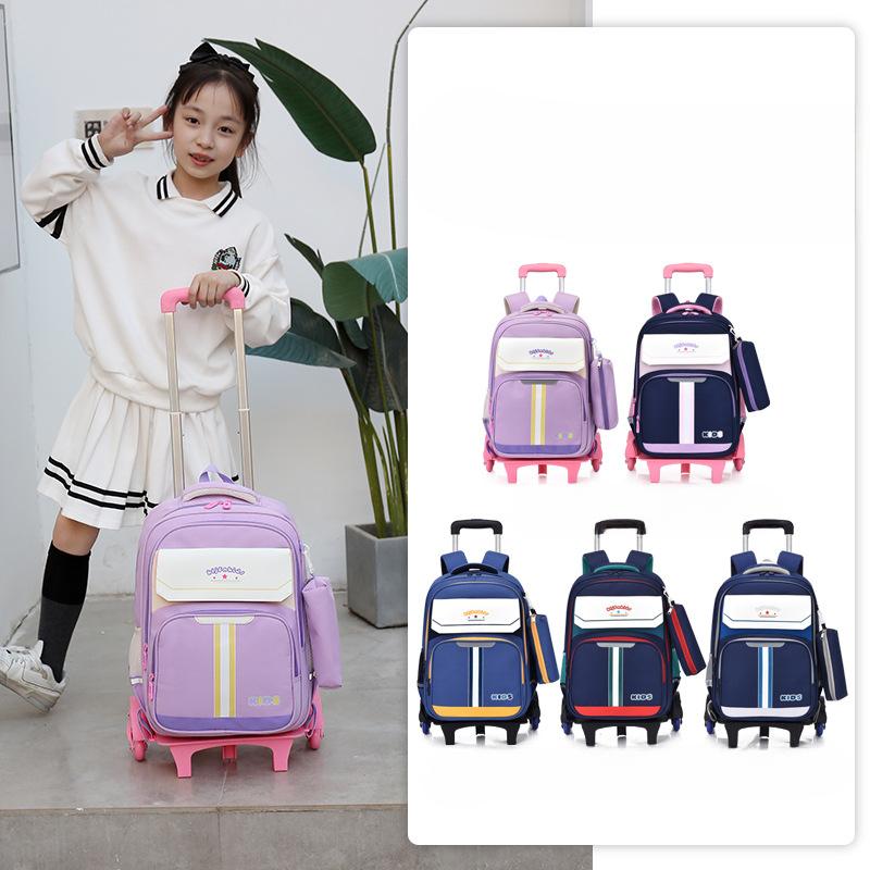 Children's Trolley Schoolbag for Primary School Boys and Girls British Style Stairs Climbing Dual purpose Backpack