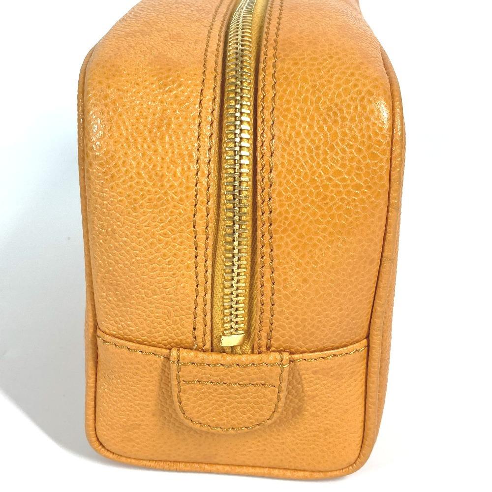CHANEL vintage CC Clutch Bag bag Pouch Caviar Leather Yellow Based/Orange Based