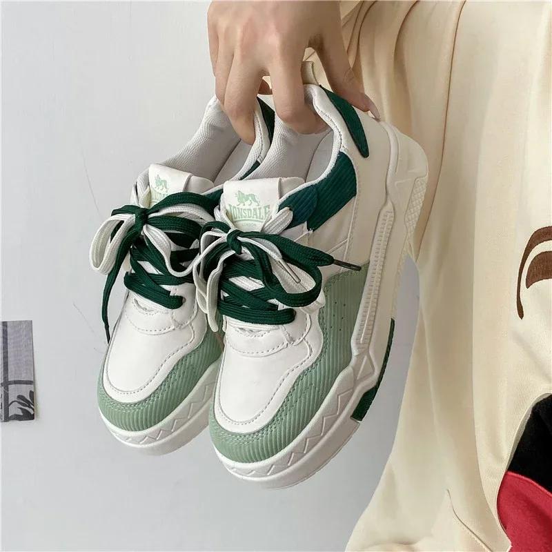 

2024 New Women Vulcanize Shoes Flat Designer Fashion Sneaker Women Casual Shoes Lace Up Shoes Couple Sport Tennis Mujer Size 40 35 зелений