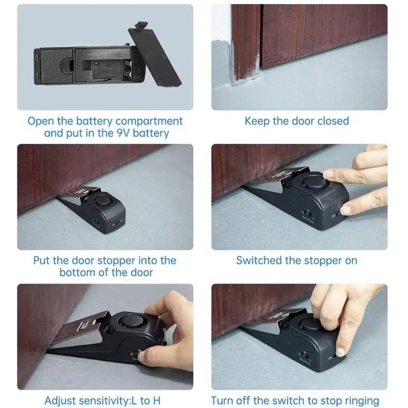 120db Wireless Door Stop Stopper Alarm Block Blocking System Door Blocking Device Home Travel Mini Anti-theft Wedge Shaped