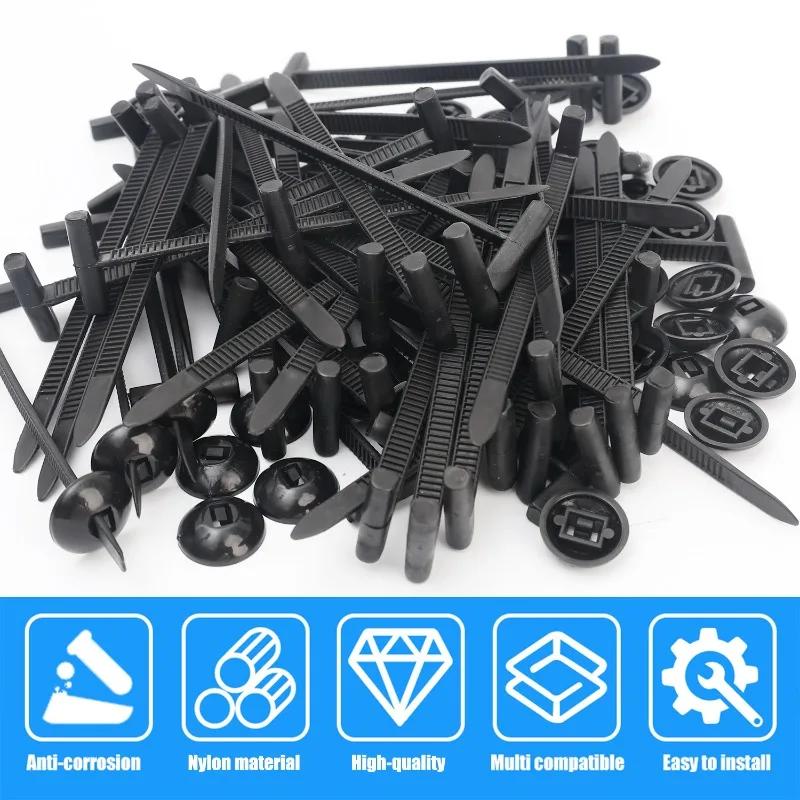 Nylon Universal Cable Tie Buckle Zip Tie Heavy Duty Self-Locking Push Pin with Button Fixion Tools for Car Auto Repair