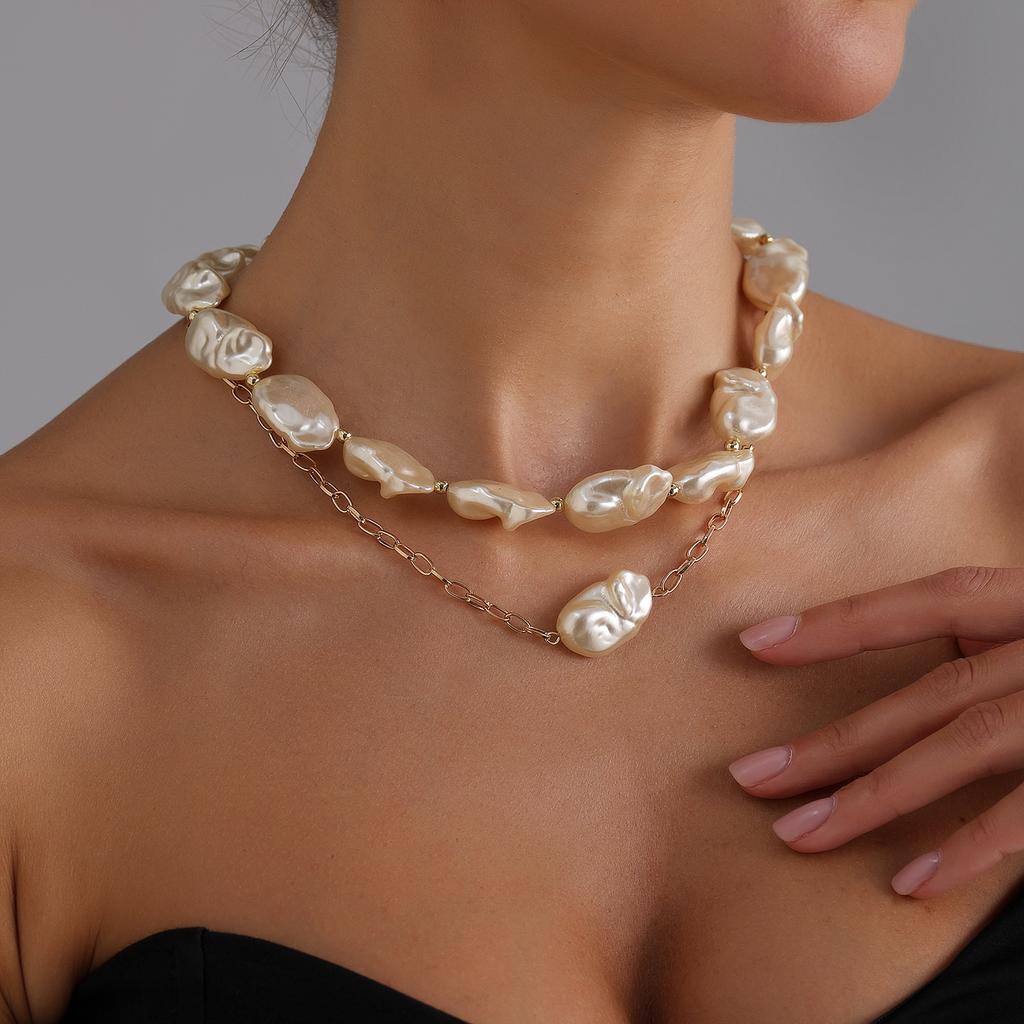 Fashion Baroque ins style special-shaped pearl necklace simple and noble double-layer stacked necklace