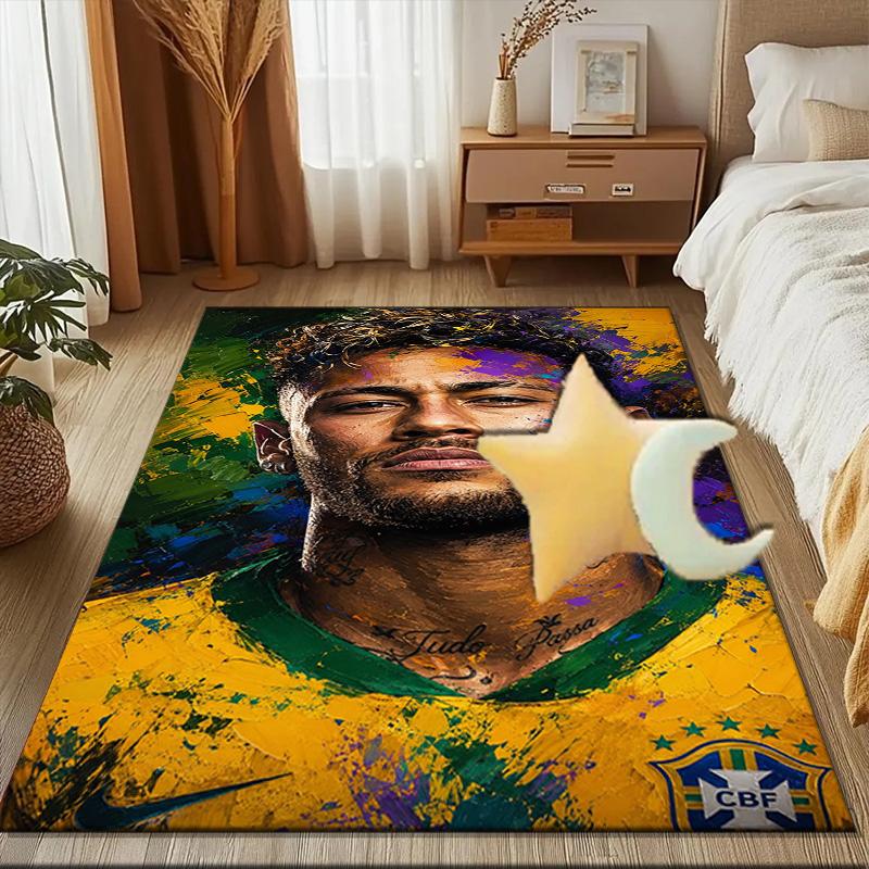 Glücklicher Fußball Neymar Reise Teppich Spiel Teppich, Fußmatte für Schlafzimmer Wohnzimmer Eingangsbereich Teppich, Wohnkultur Idee Geschenk für Weihnachten Geburtstag