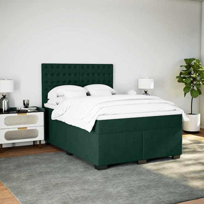Cadre de lit avec matelas - Maison Exclusive - Velours vert foncé - 140x200cm - Tête de lit réglable