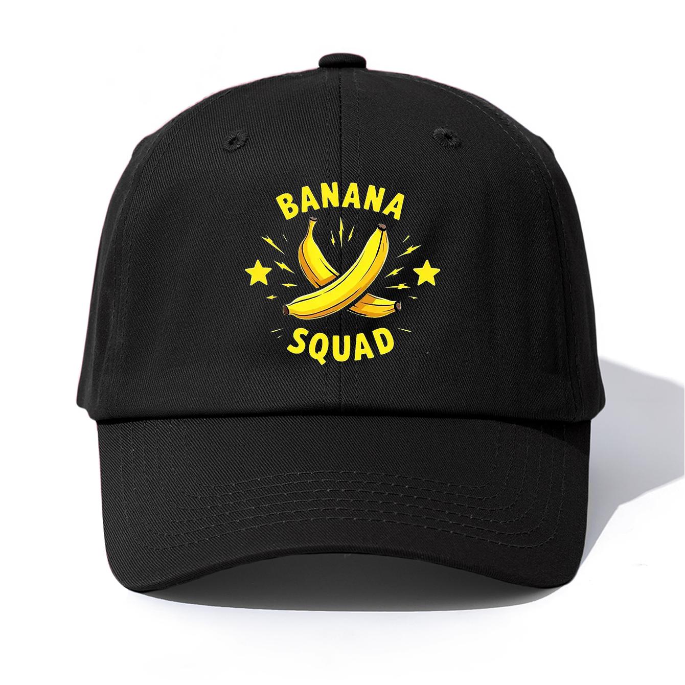 

1pc BANANA SQUAD Print Baseball Cap for Adults, Minimalist Retro Style Casual Soft Adjustable Dad Hat, Perfect As Gift чорний