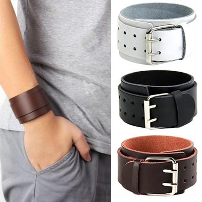 Verstellbares 2-lagiges Herren-Armband aus Kunstleder mit Schnalle und Manschette