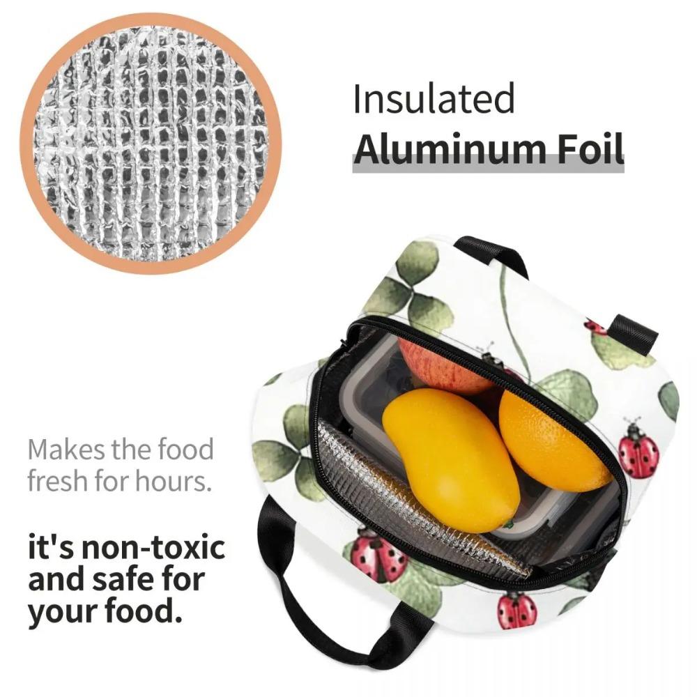 Ladybug On The Four Leaf Grass Insulated Lunch Bag for Kids School Cooler Thermal Food Box Tote Leakproof Lunch Boxes Container
