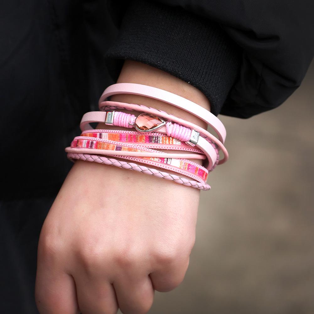 JMXD  Women Multi Layer Wrap Bracelet Magnetic Clasp Leather Rhinestone Bangle Adjustable Fashion Sparkle Cuff Gift