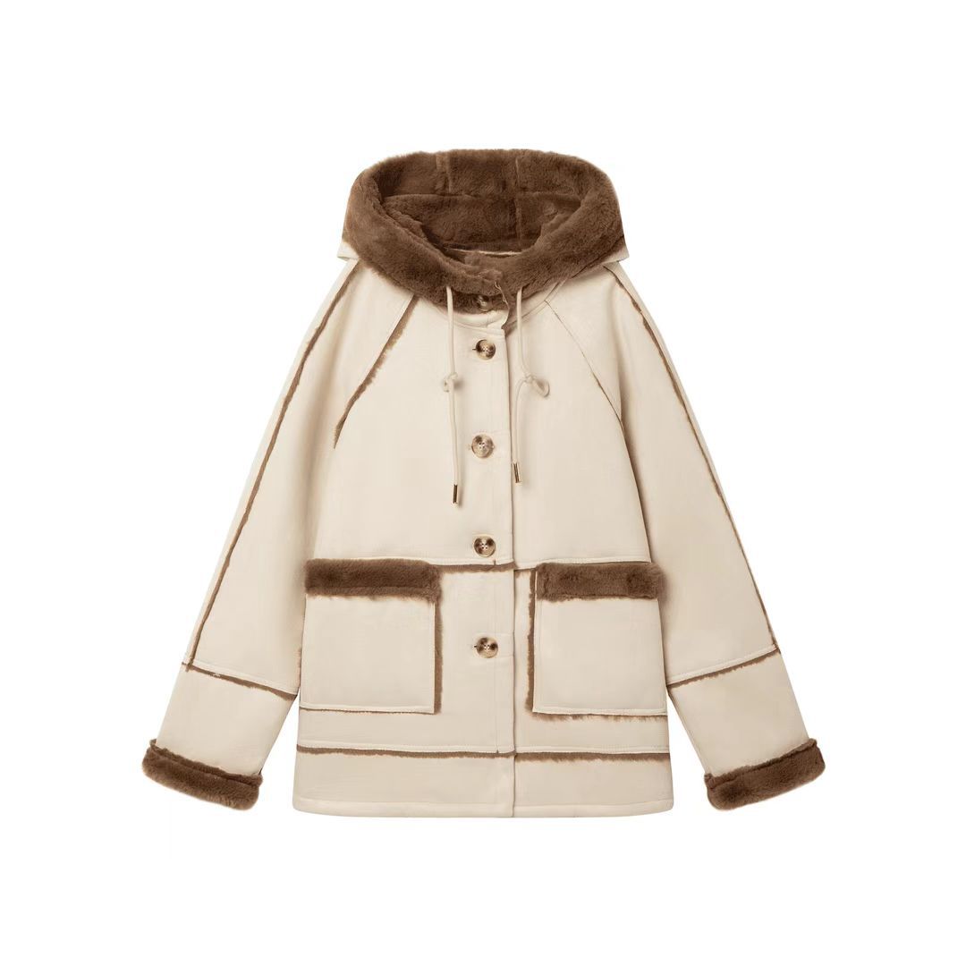 

Женское замшевое пальто из овечьей шерсти Женское пальто с капюшоном из искусственного меха Женское пальто средней длины Свободное и толстое XL