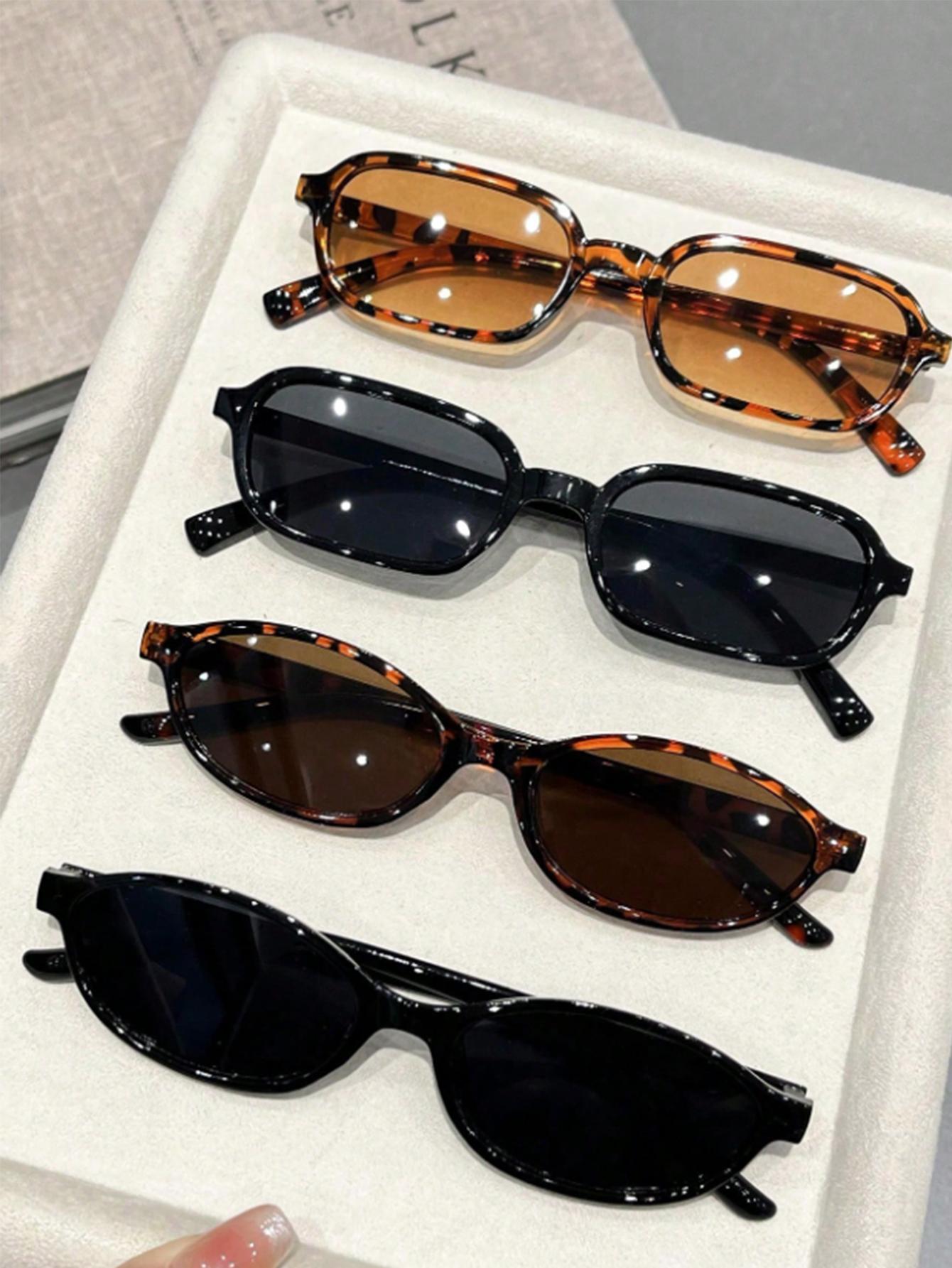 4Pcs/6Pcs Retro Fashion Rectangular & Oval Small Frame Sunglasses Set, Cool/Gentle, Versatile for Daily Wear and Commuting
