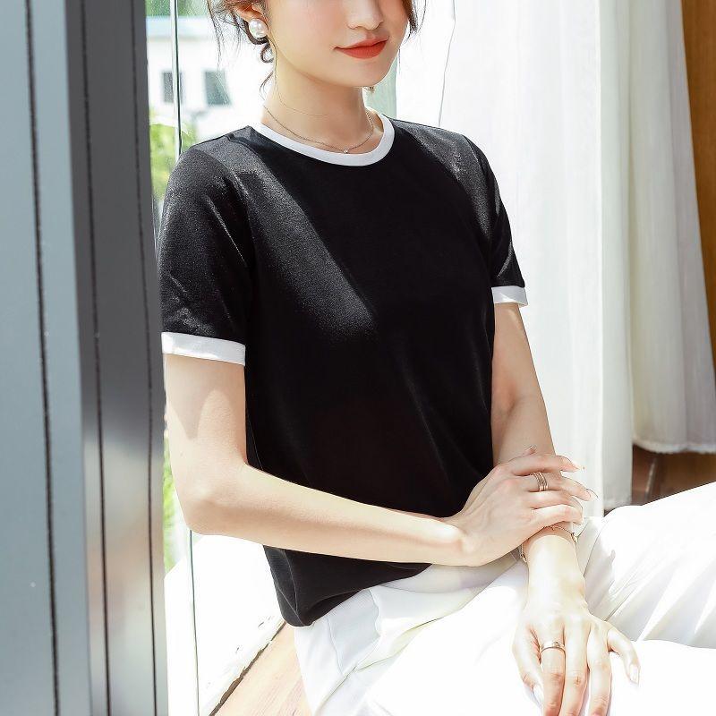 Women Summer T-Shirt Short Sleeve Patchwork Lady Tee Tops