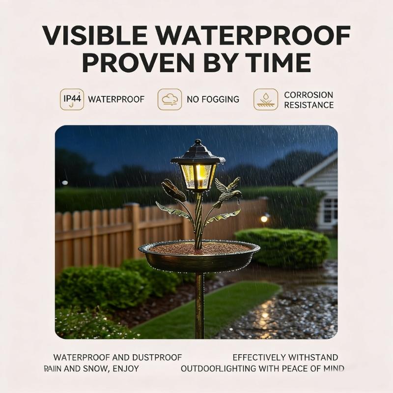 Durable Iron Sun Powered Bird Water Dish With LED Lights For Outdoor Decoration And Wildlife Viewing Day And Night