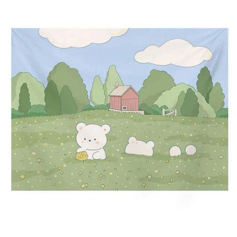 Cute Girly Heart Cartoon Bear Art Hanging Cloth Home Wall Decoration Tapestry Office Living Room Tapestry