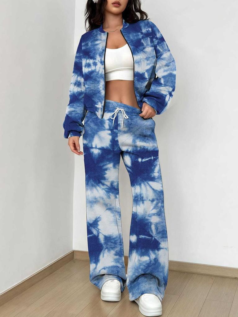 Gradual Change Autumn and Winter New European and American Women's Clothing Tie-dye Printing Suit Women
