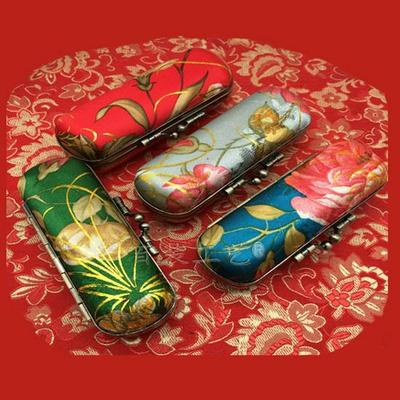 Brocade Gold Thread Flower Antique Bronze Iron Lipstick Case with Mirror