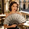 Lightweight Folding Fan Vintage Carved Plastic Ribs Hand Held Portable Chinese Style Summer Cooling Wedding Dance Party Performance Props Handheld