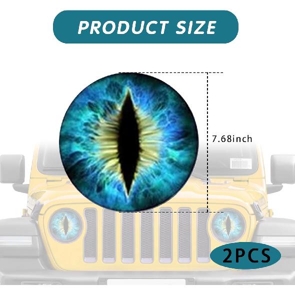 Beast Eyes Headlamp Decals for Jeep Headlights, 3D Round Funny Decals for Truck Car Body, Window, Bumper Decoration (Blue)