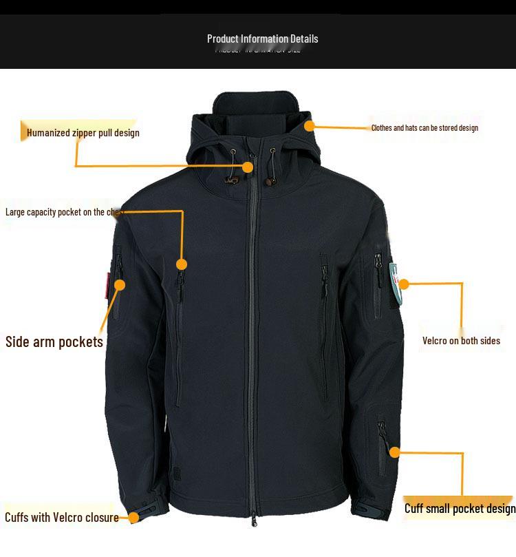 Men's Sharkskin Softshell Tactical Jacket: Windproof, Waterproof, Fleece-Lined for Autumn and Winter