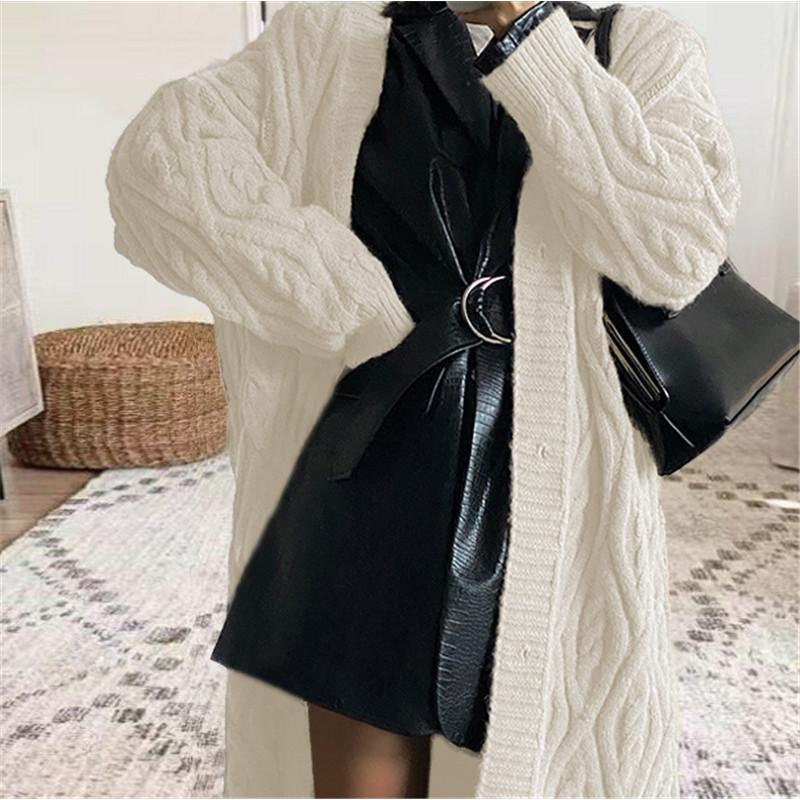 

Tooxika осень и зима новый ленивый стиль ретро длинный свободный вязаный кардиган куртка для женщин XL белый