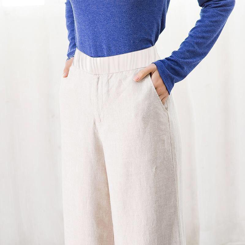 Sommer Damen Hose Baumwolle Leinen Taille Farben Weites Bein Kordelzug Lässig Lose Leinen Lange Hose
