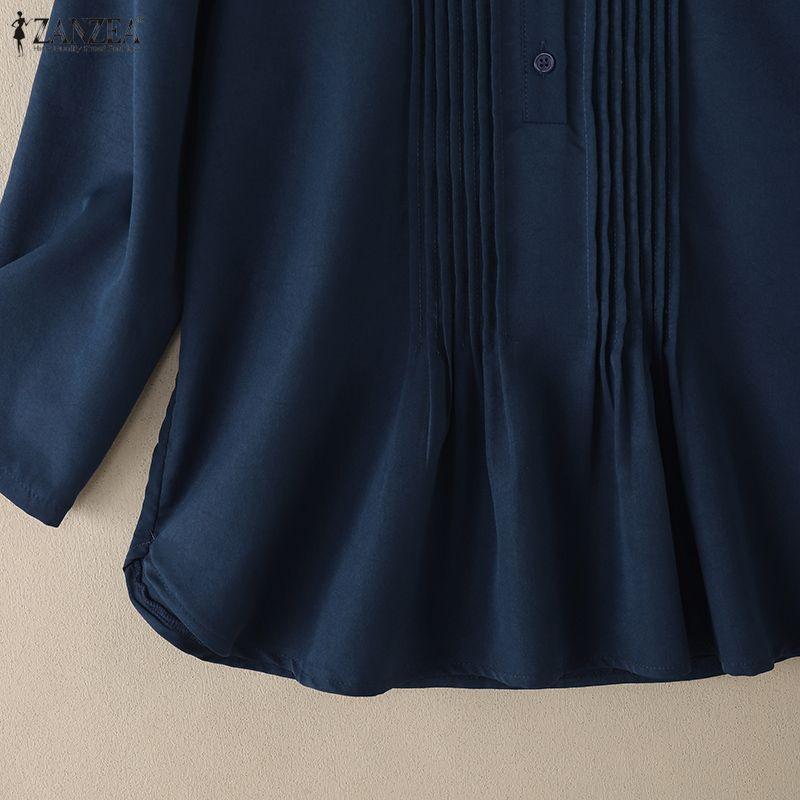 ZANZEA Women Lace Splice Round Neck 3/4 Sleeve Loose Blouse