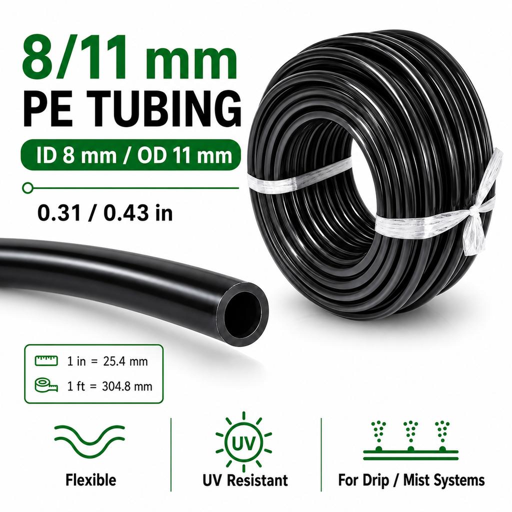 Black PE Drip Irrigation Pipe 10/20/30/50M Garden Watering Hose Micro Tube 3/5 4/7 8/11 9/12mm 1/4'' 3/8'' Sprinkler System