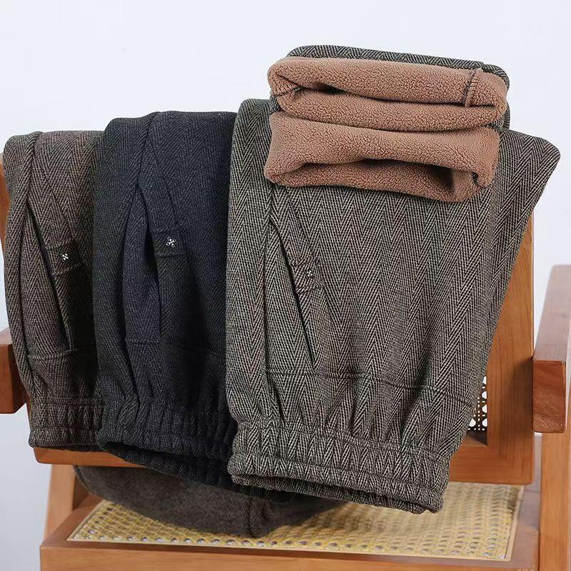 Women's High-Waisted Fleece-Lined Pants for Mature Women - Loose, Elastic Straight-Leg Design In Solid Colors