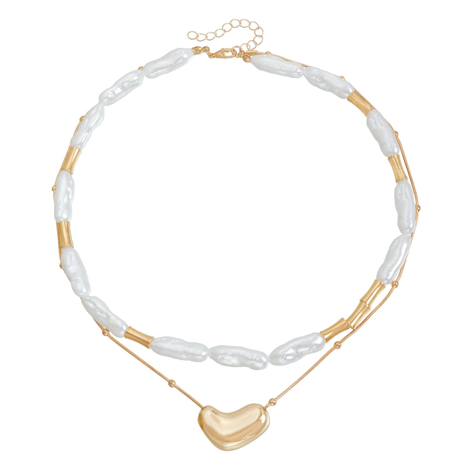 Bamboo shaped pearl love necklace ins splicing wind personality creative design sense choker золотой
