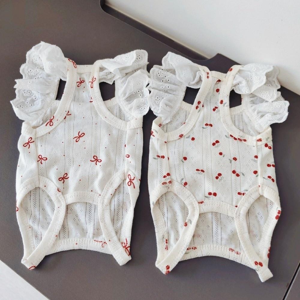 Bow Print Dog Pajamas Flying Sleeve Wrap Belly Suit Pet Apparel Summer Pet Vest Puppy Wear