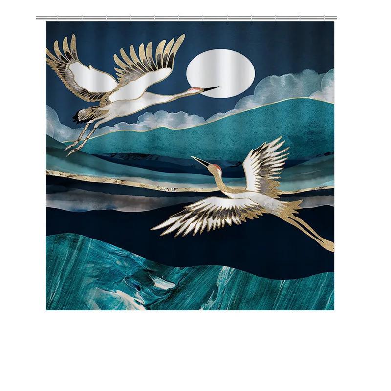 ZHL22Exquisite Crane Flight Shower Curtain Set Modern Bathroom Decor in Teal Blue Fabric for Home Decoration Ready to Ship f2Ol%