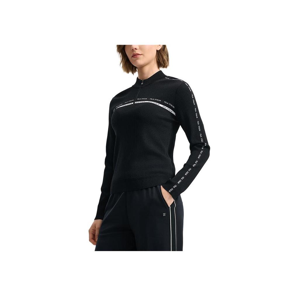 Fila White Fashionable Versatile Knitted Sweater Women Tops Black F11W533404FBK