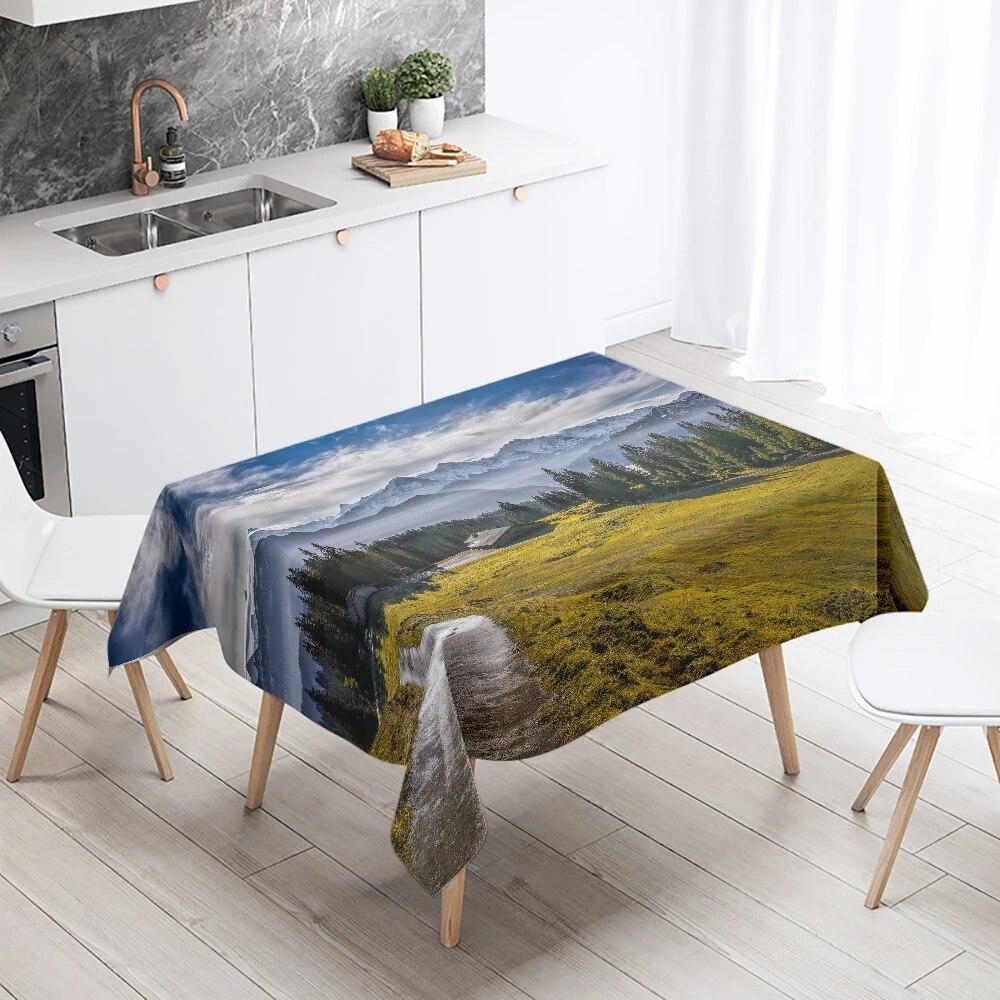 Landscape Printing Tablecloth Camping  Stain Resistant Waterproof Restaurant Table Decoration Kitchen Home