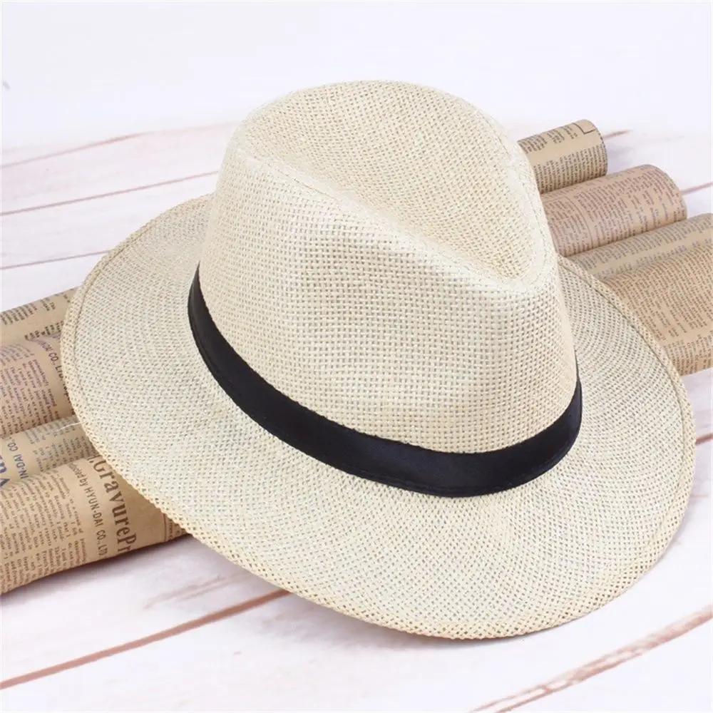 

Fashion Summer Men Straw Hat Casual Summer Travel Wide Brim Sunhat Men Straw Hat Cowboy Cap Panama Travel Beach Cowboy Cap
