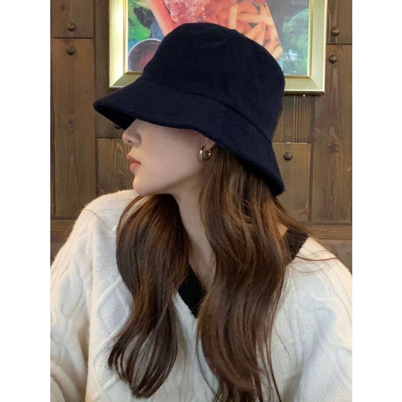 Thick Corduroy Simple Wide Brim Warm Bucket Hat