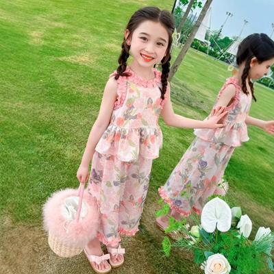 Bloemen Zomer Vest Set voor Meisjes, Baby Kinderen Paddenstoelrand Tweedelige Set