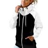 Felpa con cappuccio invernale da donna con cerniera, in pile, con colori a contrasto, patchwork, calda protezione per il collo, casual, morbida, autunnale, abbigliamento femminile