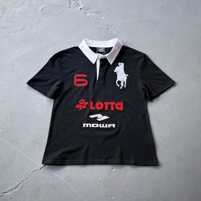 Men's High Street Fashion Embroidery Button Lapel Short Sleeve T-Shirt American Vintage Harajuku Tops Y2k Clothing
