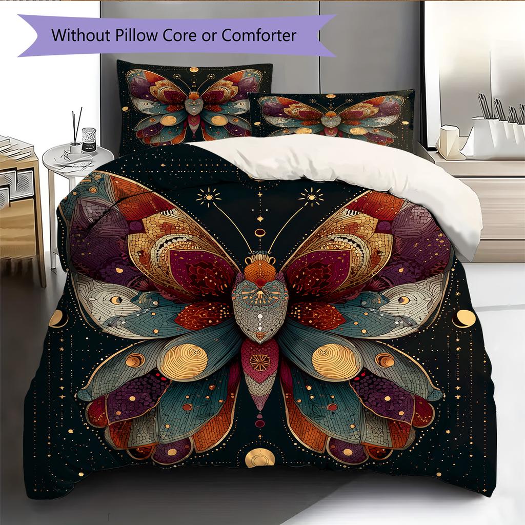 Moon Butterfly  Pattern Bedding Quilt Set Quilt Cover Pillowcase Home Decoration  Gift (1 * duvet cover + 2 * pillowcase, without core)