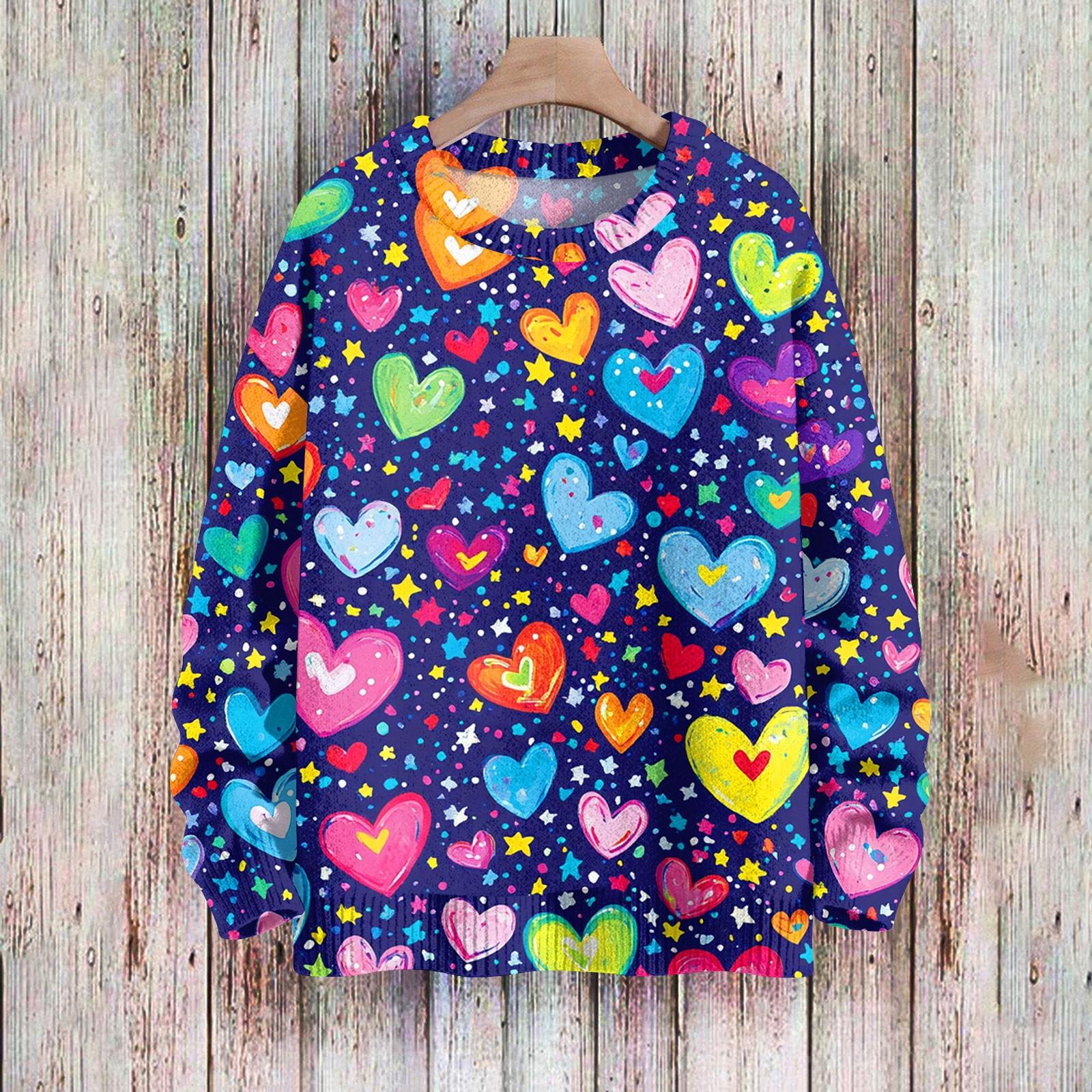 С Днем святого Валентина, толстовки для женщин, вязаный свитер, симпатичная рубашка, осенний свитер с круглым вырезом, топы L синий