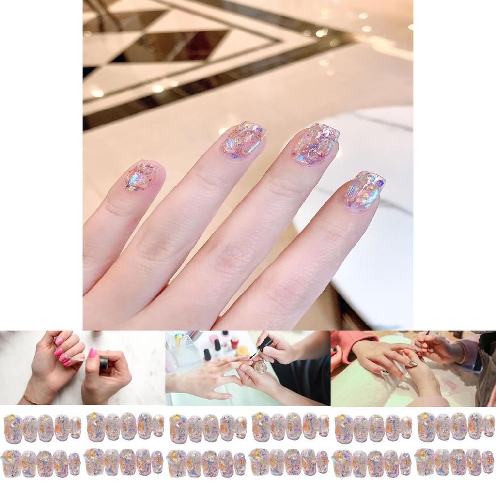 Handmade Aurora Flashing Rhinestone Disco Glitter Nail Sticker Candy Paradise Ultra-short Gradient Xs S M L