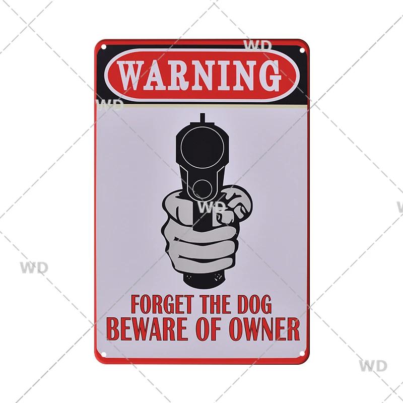 Retro Vintage Beware Of Dog Warning Vintage Tin Signs Caution Metal Plate Metal Poster Plaque For Club Home Pub Bar Wall Decor