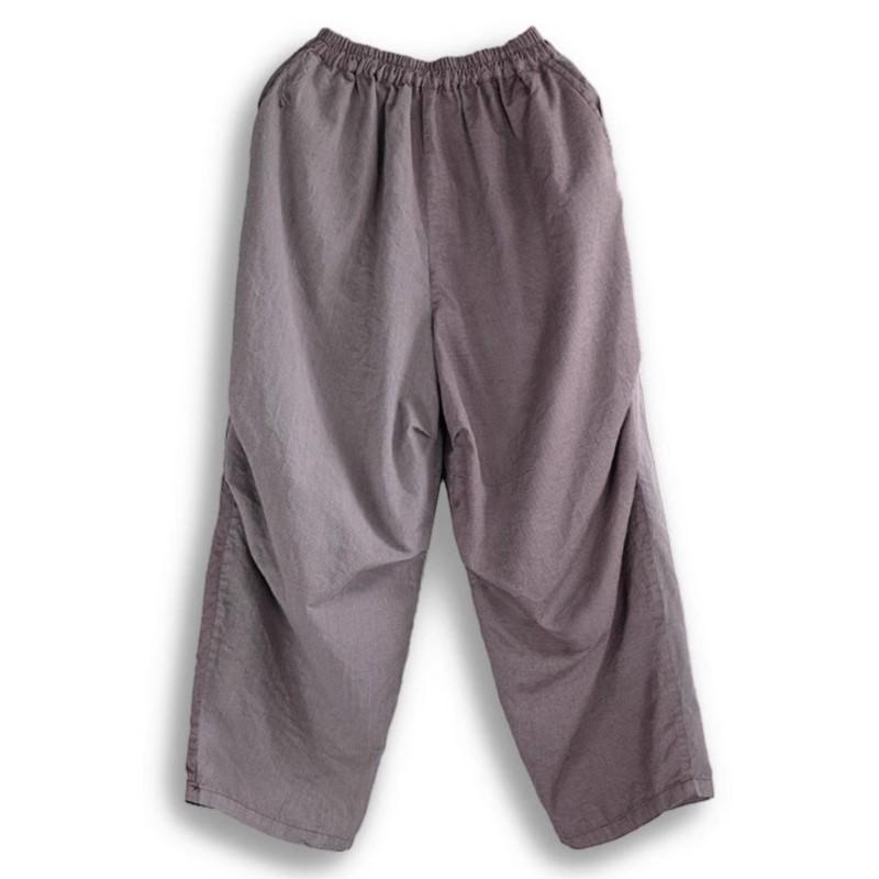 Johnature Women Vintage Wide Leg Pants Fold Elastic Waist Trousers Spring Solid Color Loose Pockets Pants