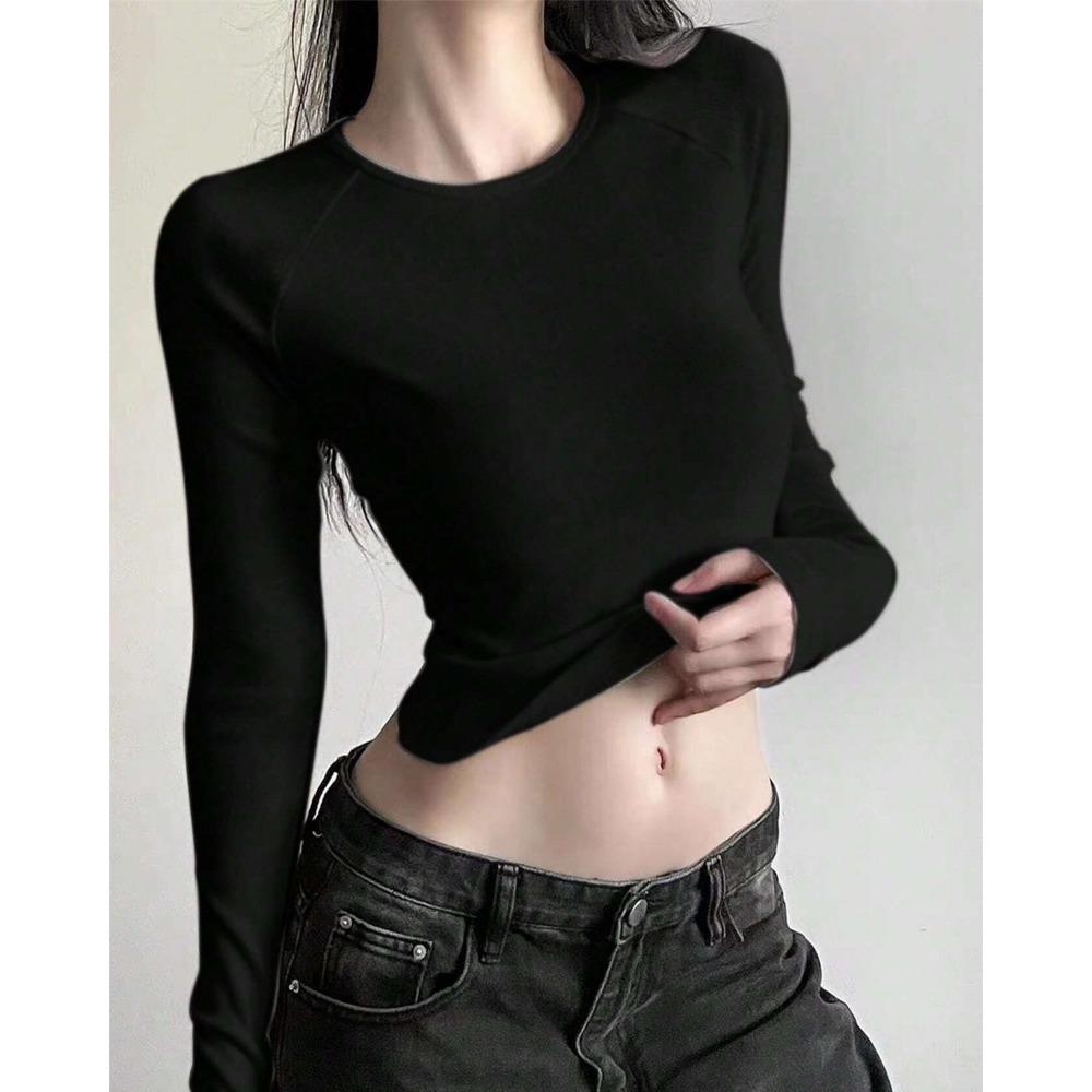 Vintage Flared Long Sleeve Corset Crop Tops Women Aesthetic Grunge Printted Tees Gothic Round Neck T-shirts Y2K Tops Tees Street