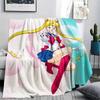 Sailor Moon Sailor Mercury pattern Flannel Blanket, High quality Comfortable for All Seasons, Home Decor, Warmth and Comfort, Perfect for Gifts.