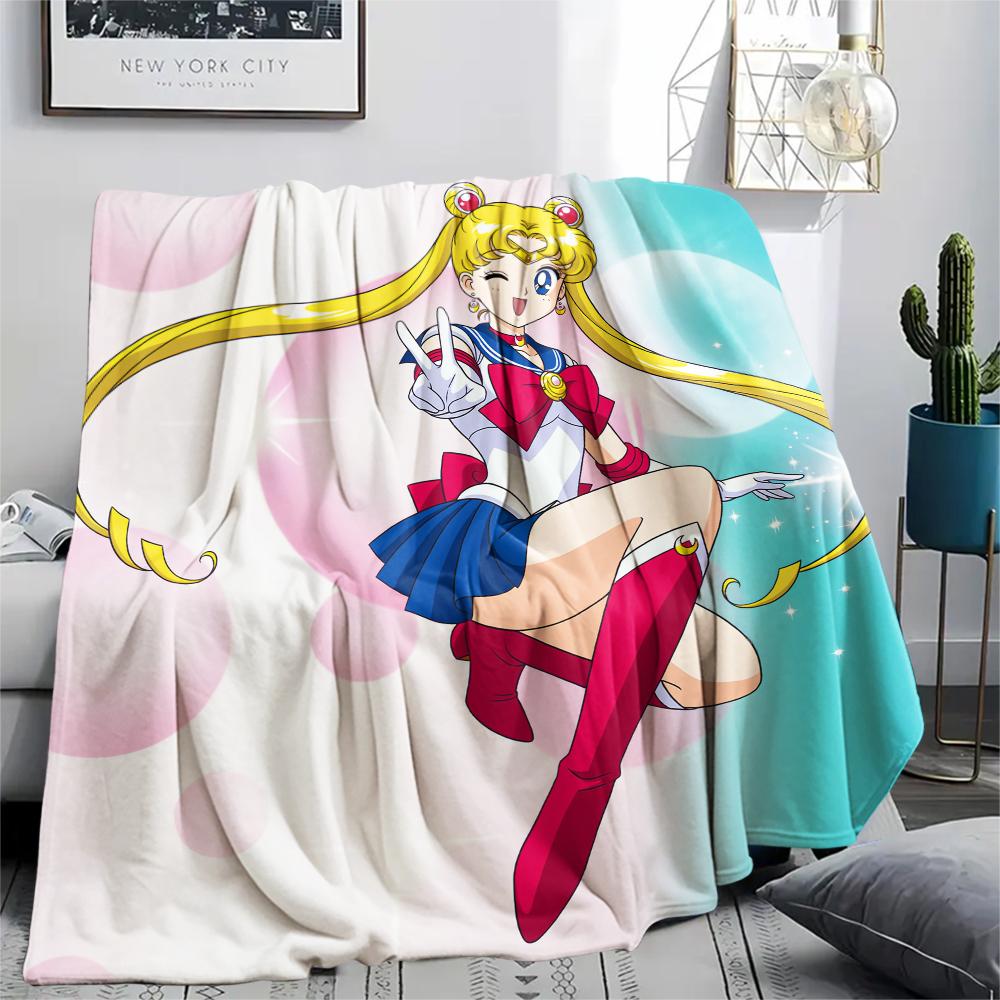 Sailor Moon Sailor Mercury pattern Flannel Blanket, High quality Comfortable for All Seasons, Home Decor, Warmth and Comfort, Perfect for Gifts.
