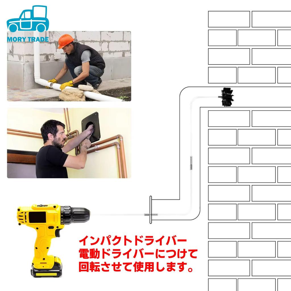 MORYTRADE Chimney Sweep Brush, Pipe Cleaning, Gutter Cleaning, Up To 3.6m, 10cm, 15cm Head, 360cm, White